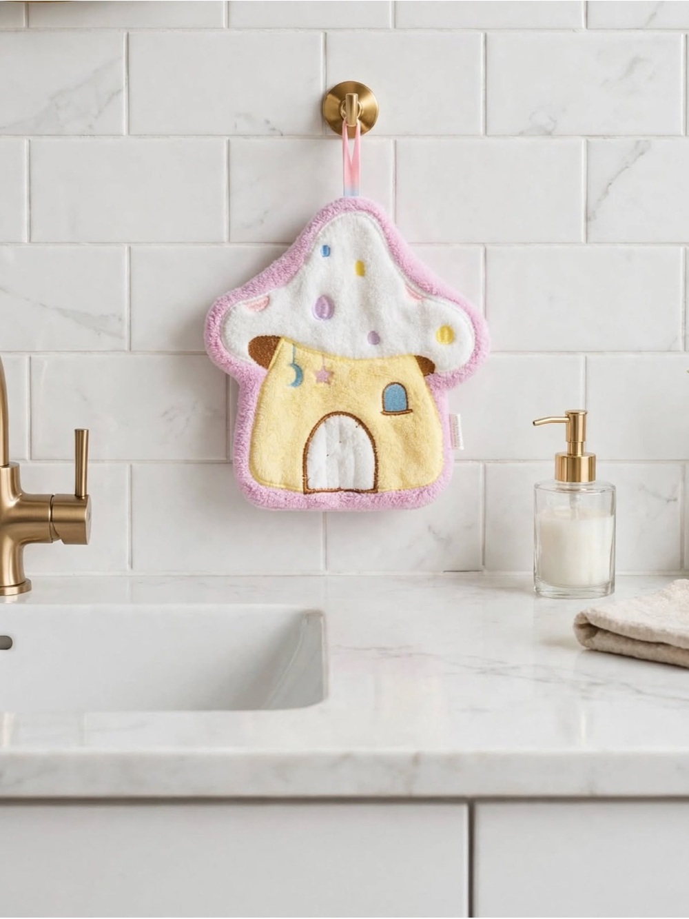 Plush Mushroom Chenille Baby Washcloth or Hand Towel in Pastels